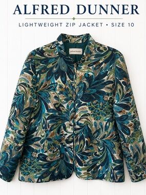 👉 Alfred Dunner Women’s Lightweight Zip Jacket Teal Paisley Size 10